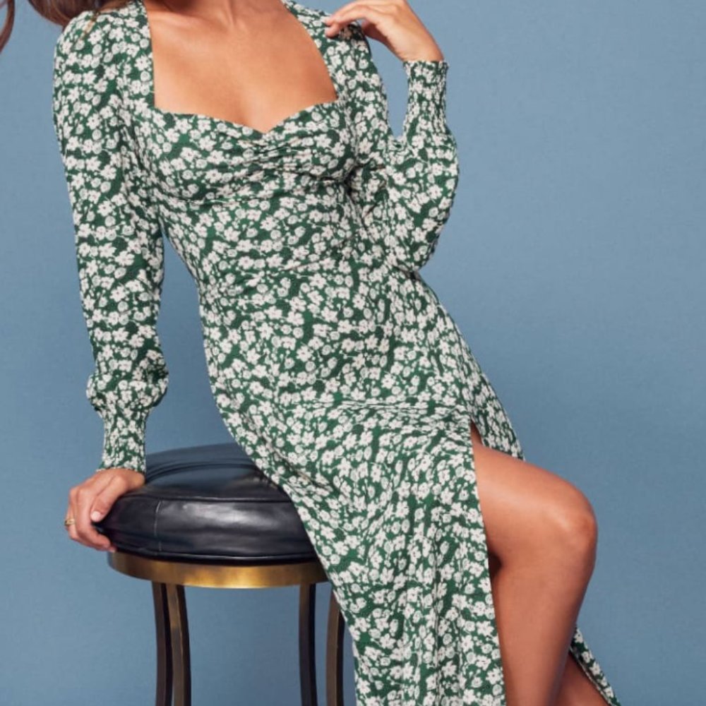 NEW Reformation Hunt Dress Size 4 Cilantro Green